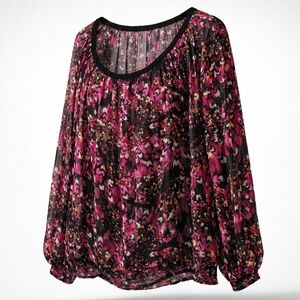 Lane Bryant | Sheer Blouse 18/20 Pink Black Abstract Peasant Top